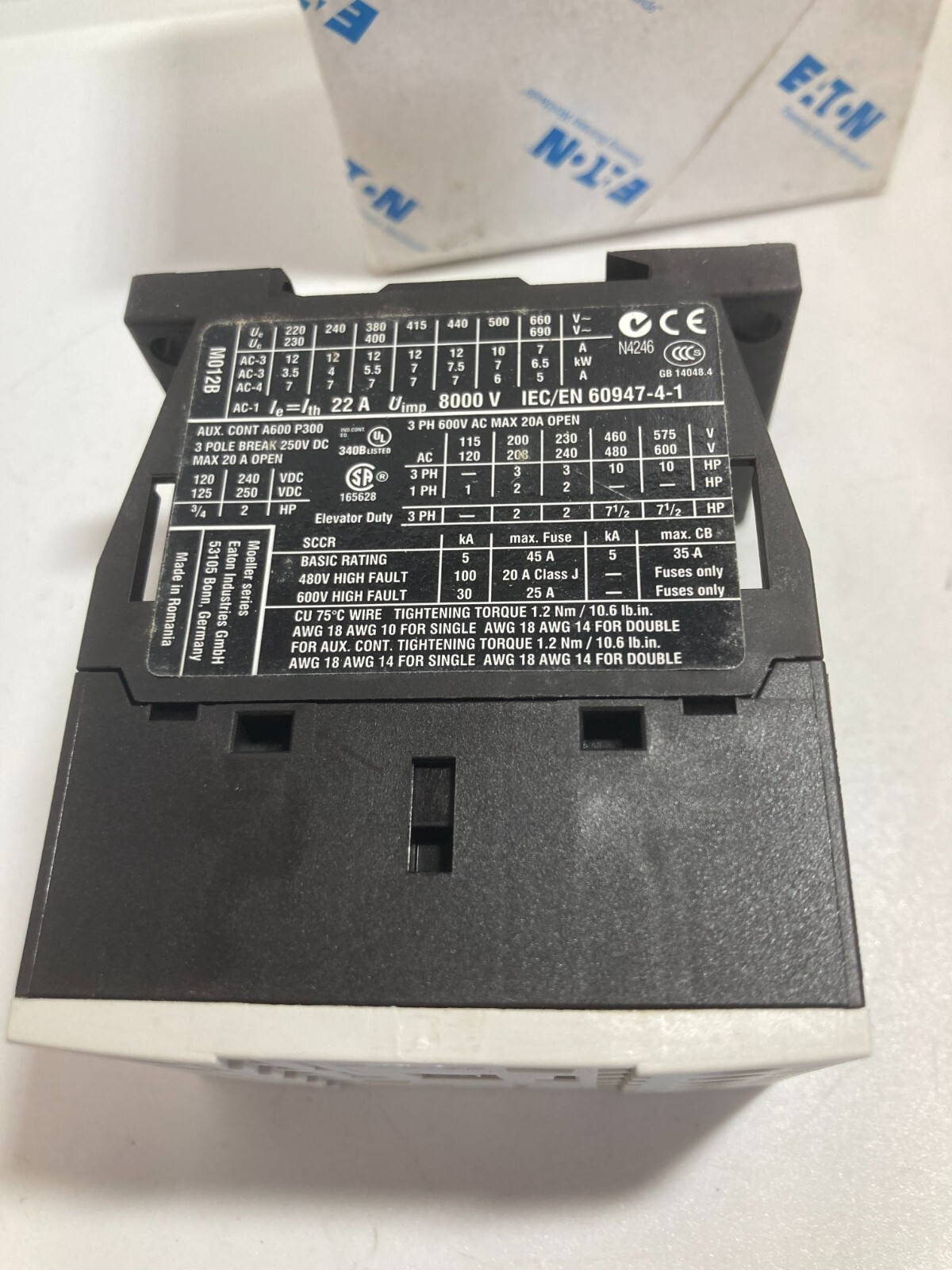 EATON DILM12-10 XTCE012B10AD CONTACTOR 5.5KW/400VDC NIB