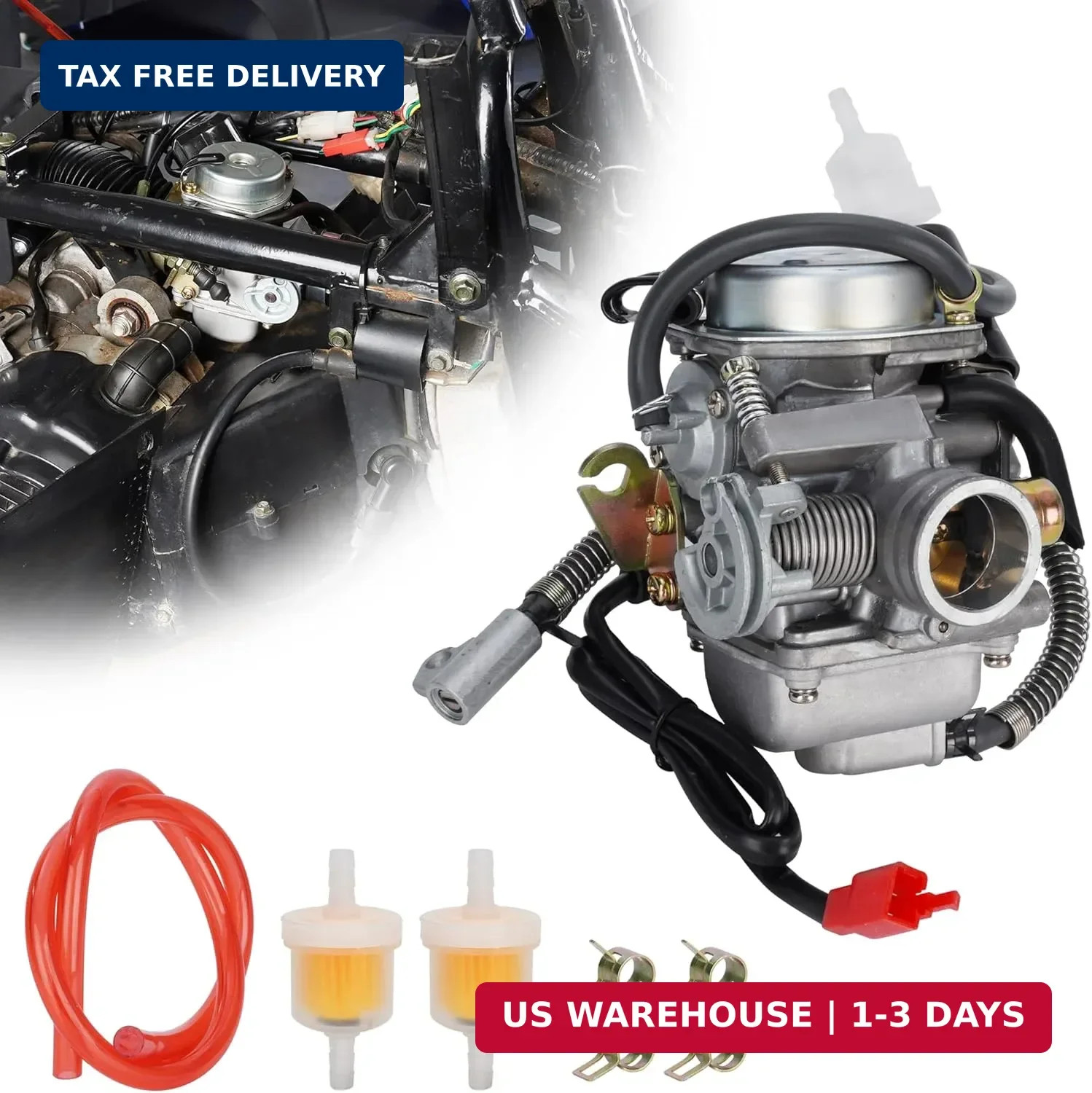 GY6 Carburetor 24mm Carb with Drain Line for 4-Stroke GY6 200cc ATV Go Karts Sco