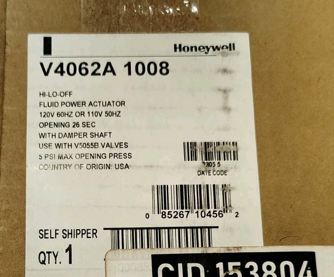 HONEYWELL FLUID POWER GAS VALVE ACTUATOR V4062A1008 110/120V 60HZ Opening 26 Sec