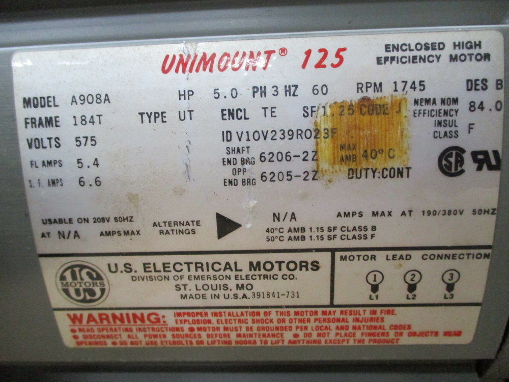 US Electrical Motors A908A Unimount 125 Motor V10V239R023F