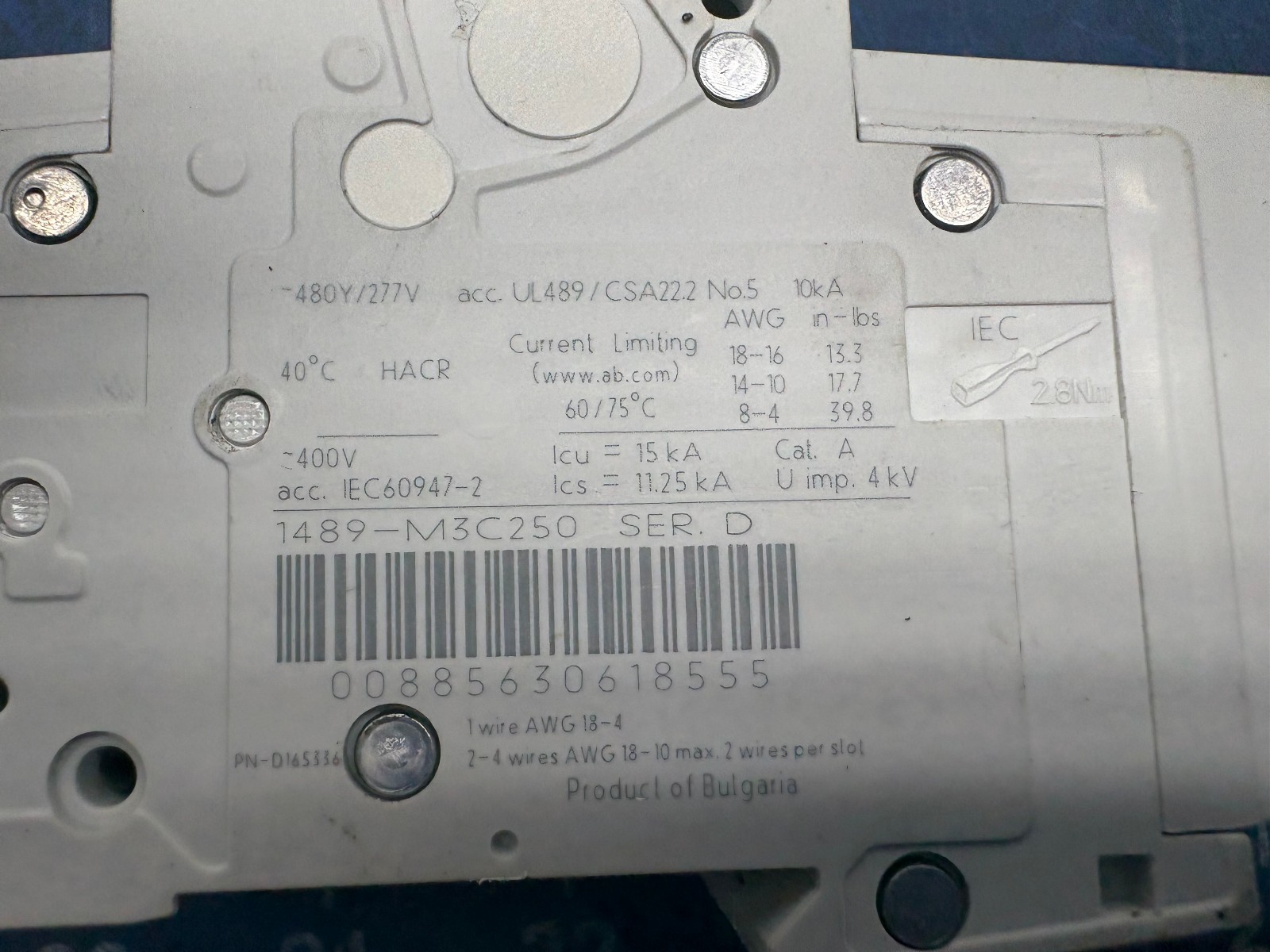 ALLEN BRADLEY 1489-M3C250 SER D 25A 3P 480Y/277V CIRCUIT BREAKER *SEE PICTURES*