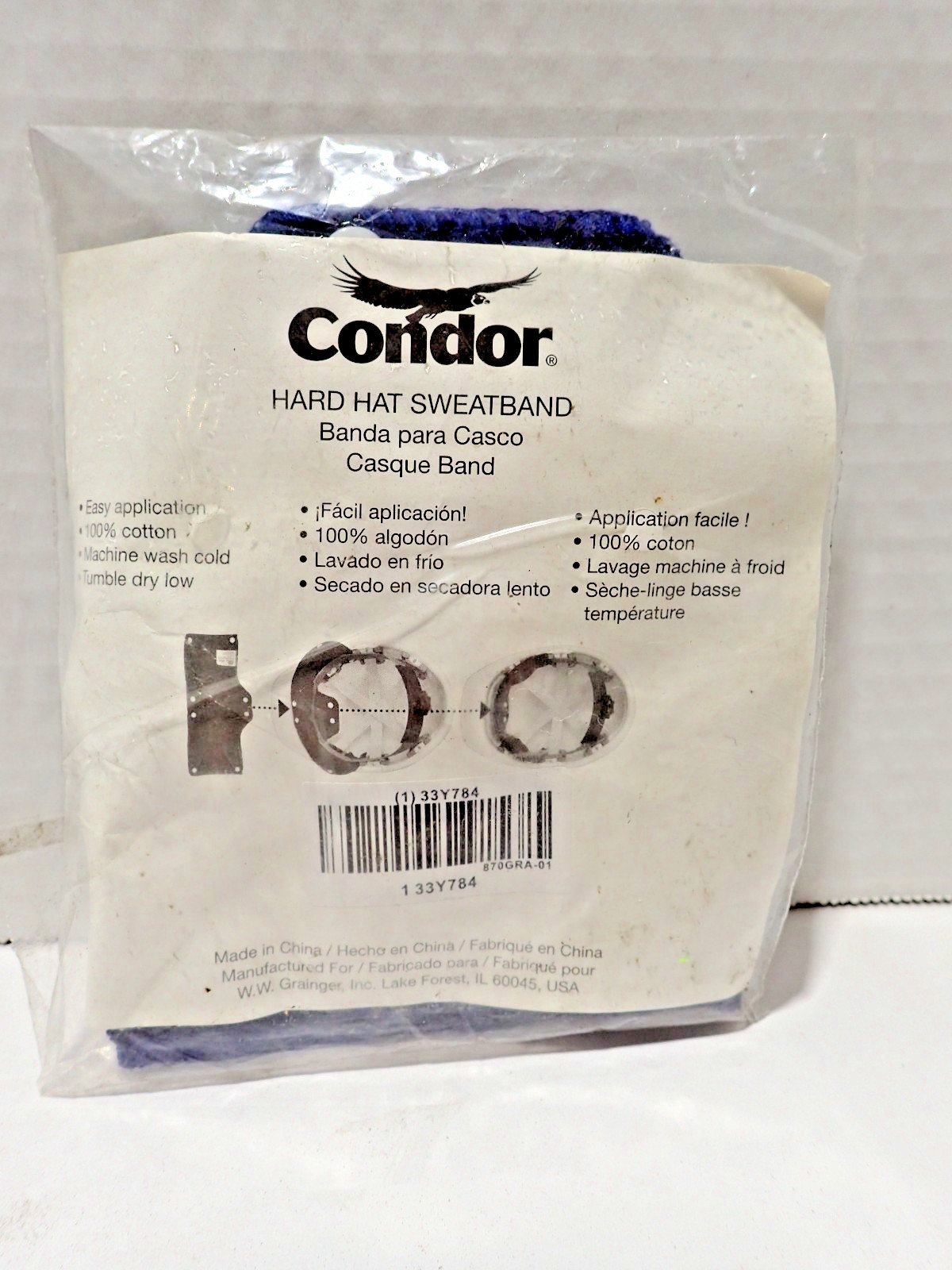 *Lot of 2* Condor 33Y784 Snap-On Hard Hat Terry Cloth Sweatband. FREE SHIPPING!