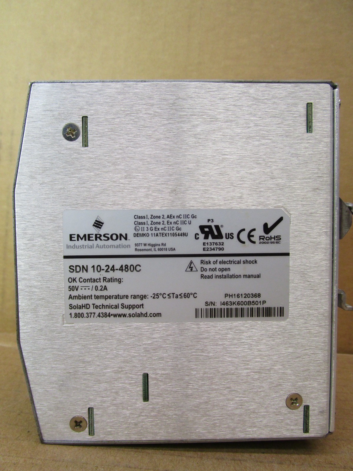 Emerson SDN 10-24-480C SOLA Power Supply OK Contact Rating 50V/0.2A 51981HM