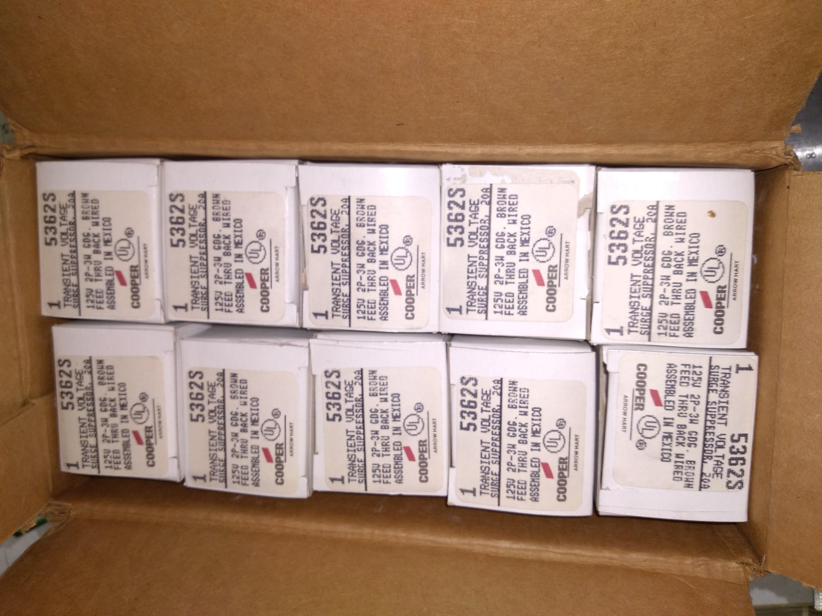 COOPER ARROW HART TVSS 5362S 20A 125V 2P 3W GDG BROWN WIRING DEVICES ‘5 IN BOX’