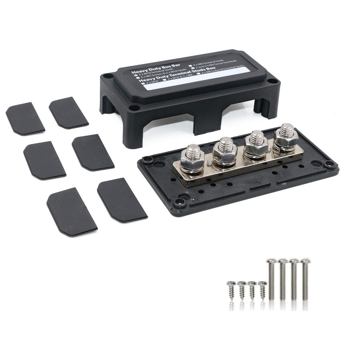 Gloaso Busbar 12V-48V 300A-M8x4- Black, 300A- 4×3/8″ (M10) – Black& Red 2pack