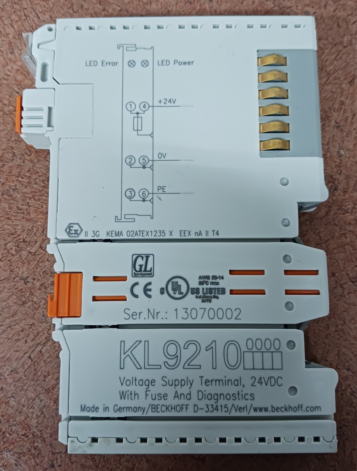 BECKHOFF KL9210 Potential Supply Terminal, 24 VDC, With Diagnostics And Fuse