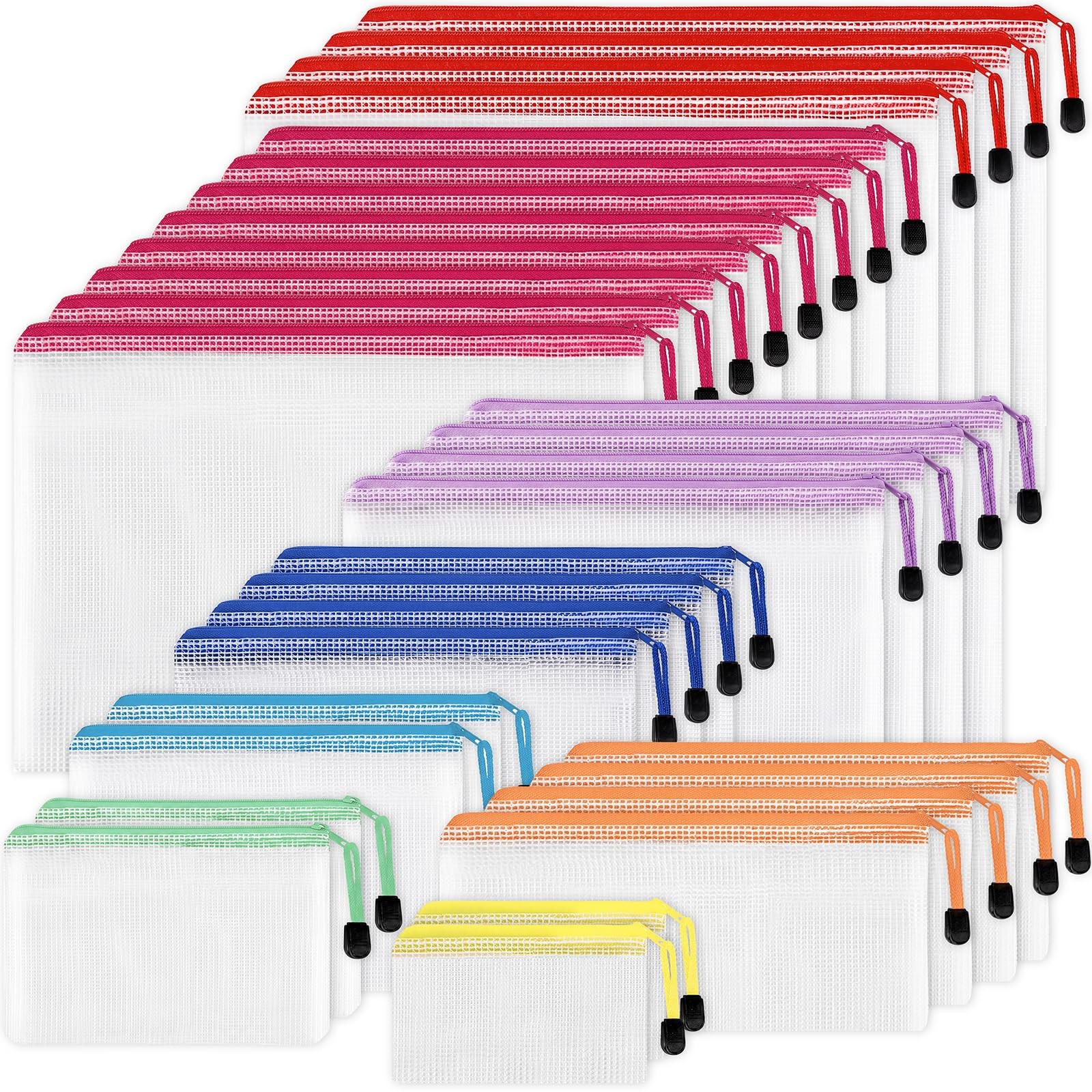 EOOUT 30pcs Mesh Zipper Pouch Bags, 8 Sizes Plastic Mutisize, B-8 Colors