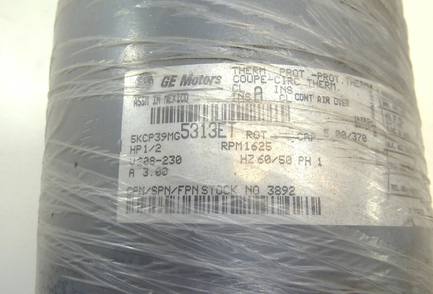 GE 5KCP39MG5313ET 1/2HP 208-230V 3A 1625RPM CCW #3892 NEW IN BOX