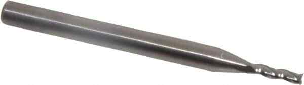 Square End Mill: 1/16” Dia, 1/4” LOC, 1/8” Shank, 1-1/2” OAL, 3 Flutes,