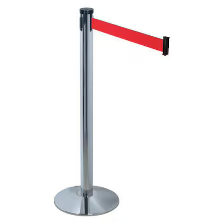 RETRACTA-BELT 300PC-RD Barrier Post with Belt, Polished Chrome, 10 ft Length,