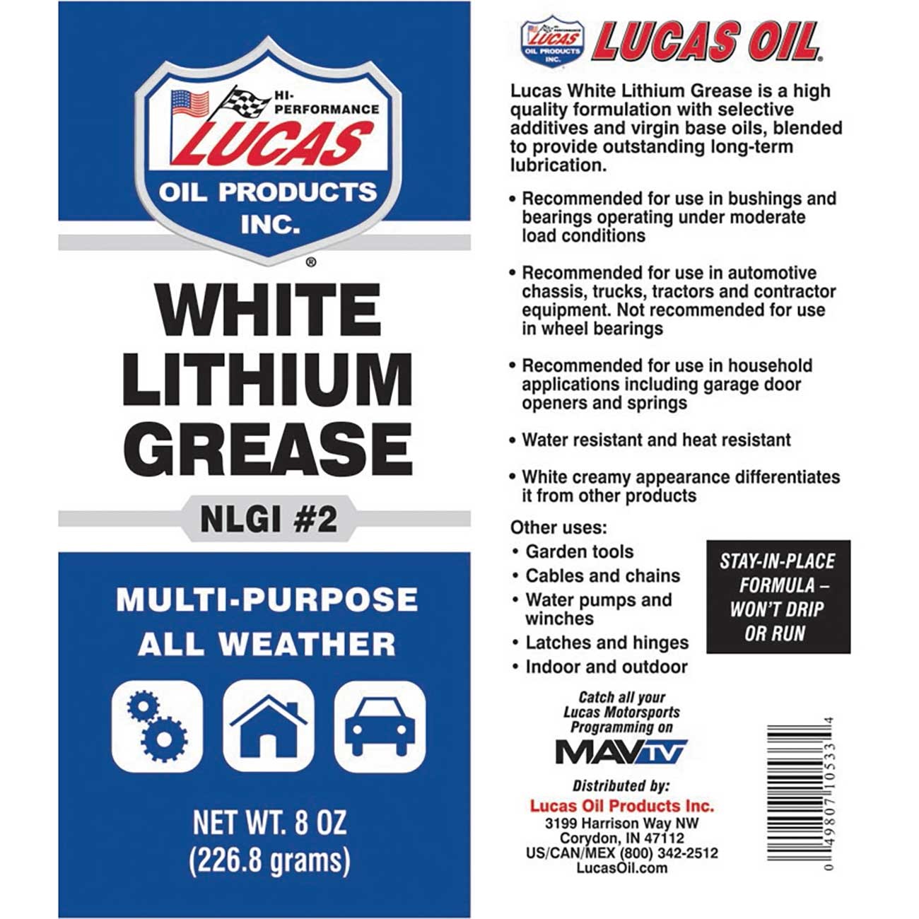 Lucas Oil 10533 White Lithium Grease 8oz