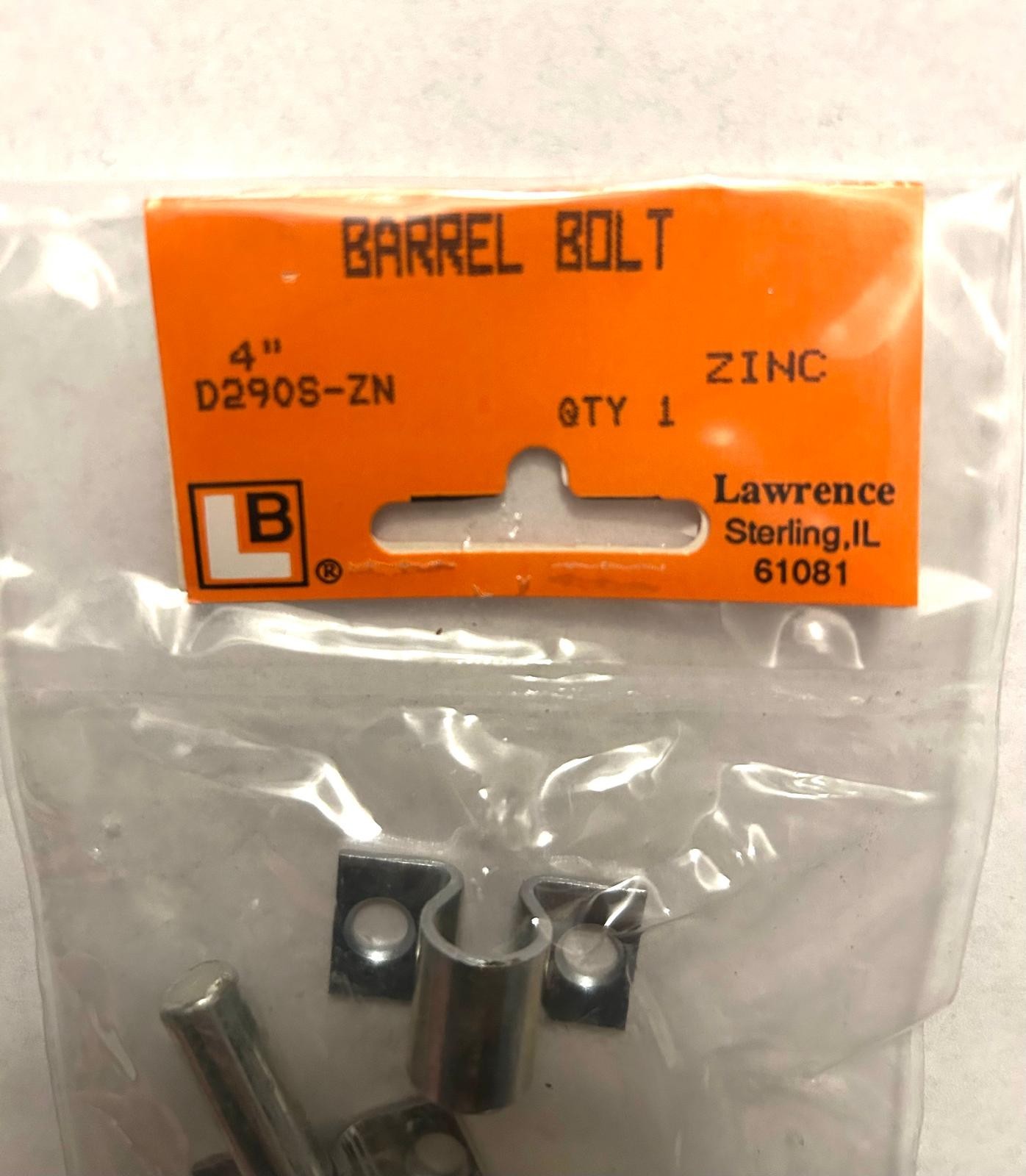LAWRENCE D290S-ZN 4″ Barrel Bolt NOS
