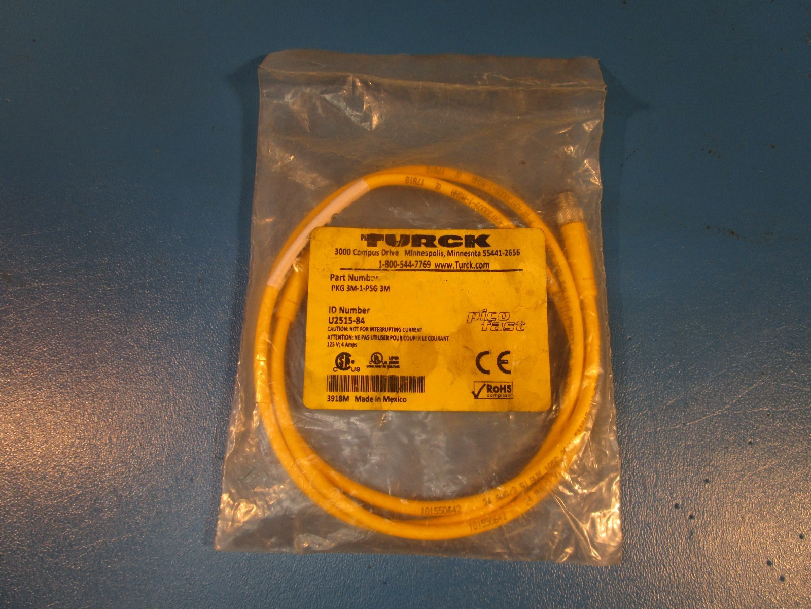 Turck PKG 3M-1-PSG 3M, U2515-84 Actuator and Sensor Cable. Extension Cable, M8