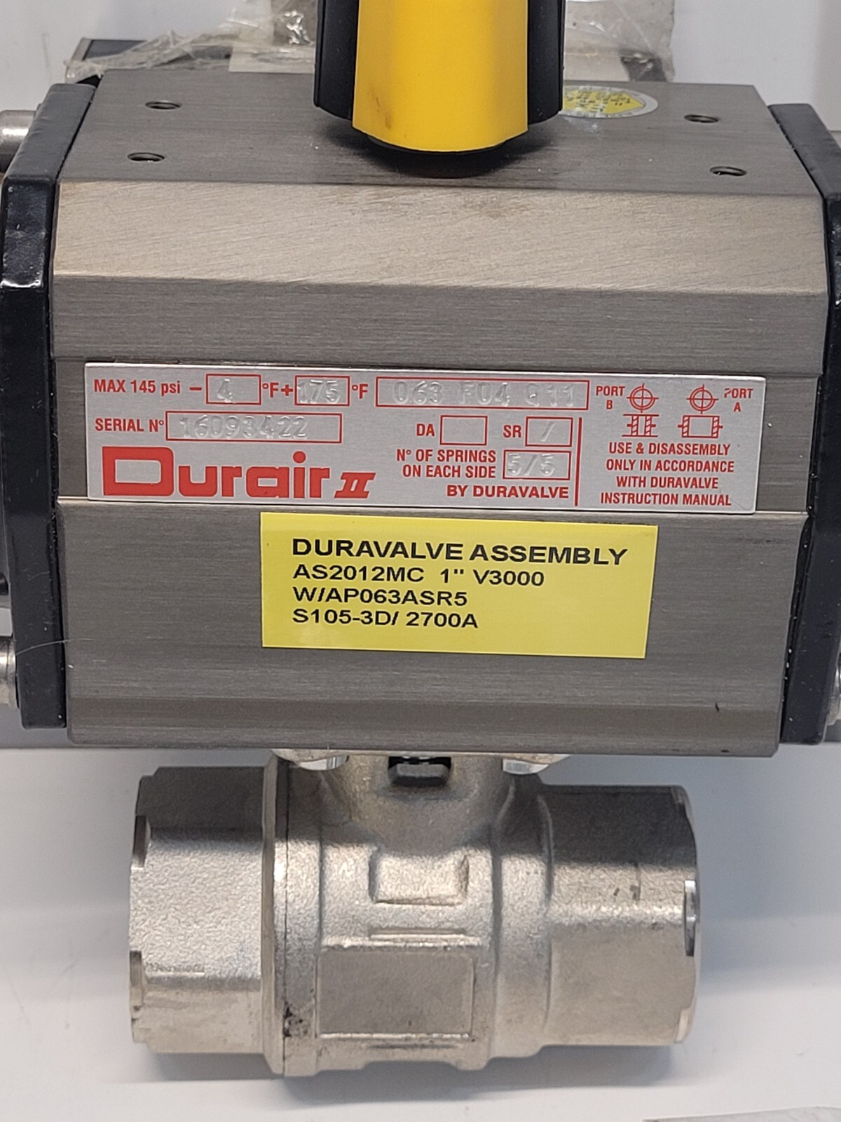 DURAIR II AS2010MC 1″ VALVE V3000 W/Duravalve 3M310 NEW b7