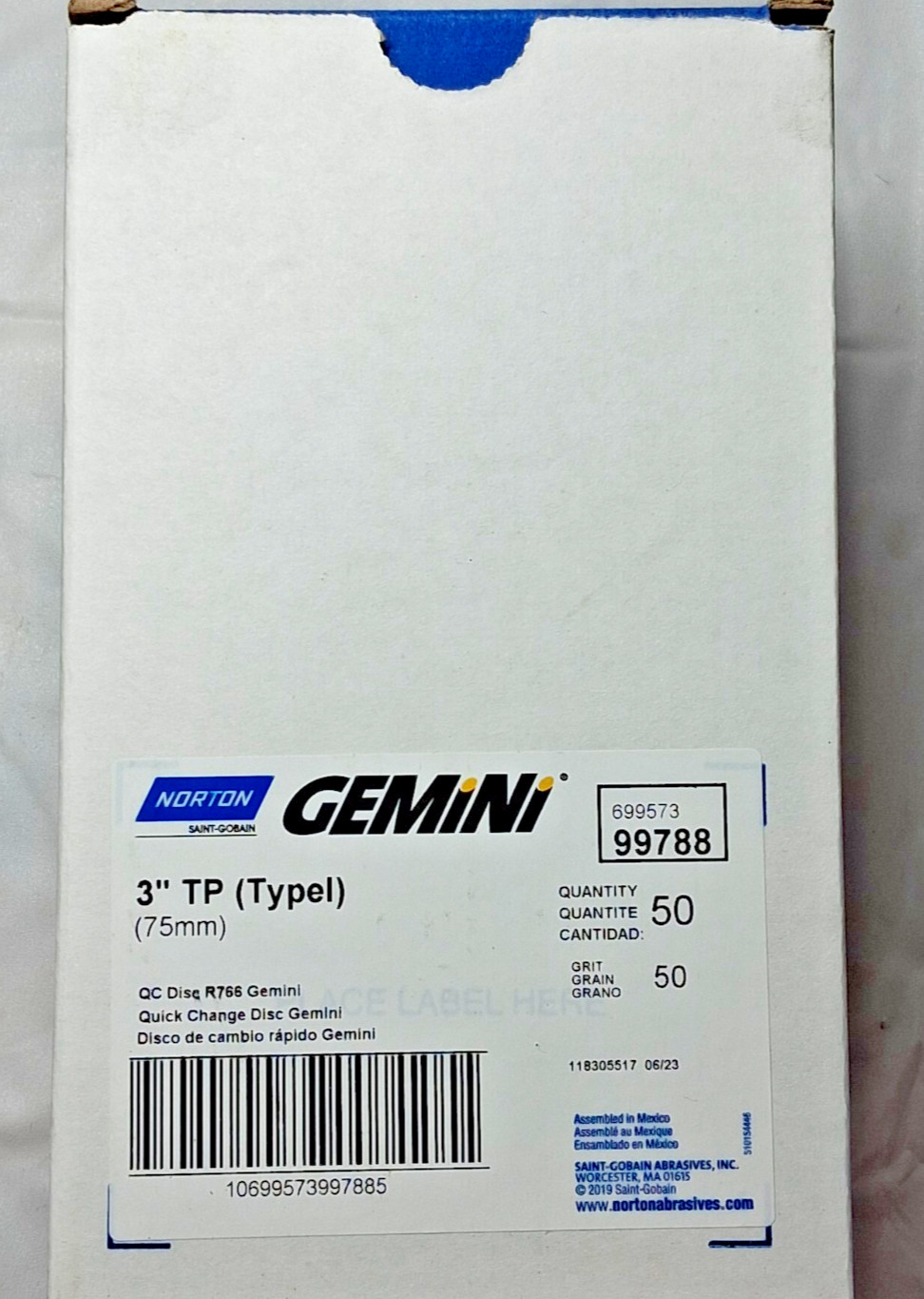 Norton Aluminum Oxide Coated Quick-Change Discs 3″ Dia 50 Grit QTY50 69957399788
