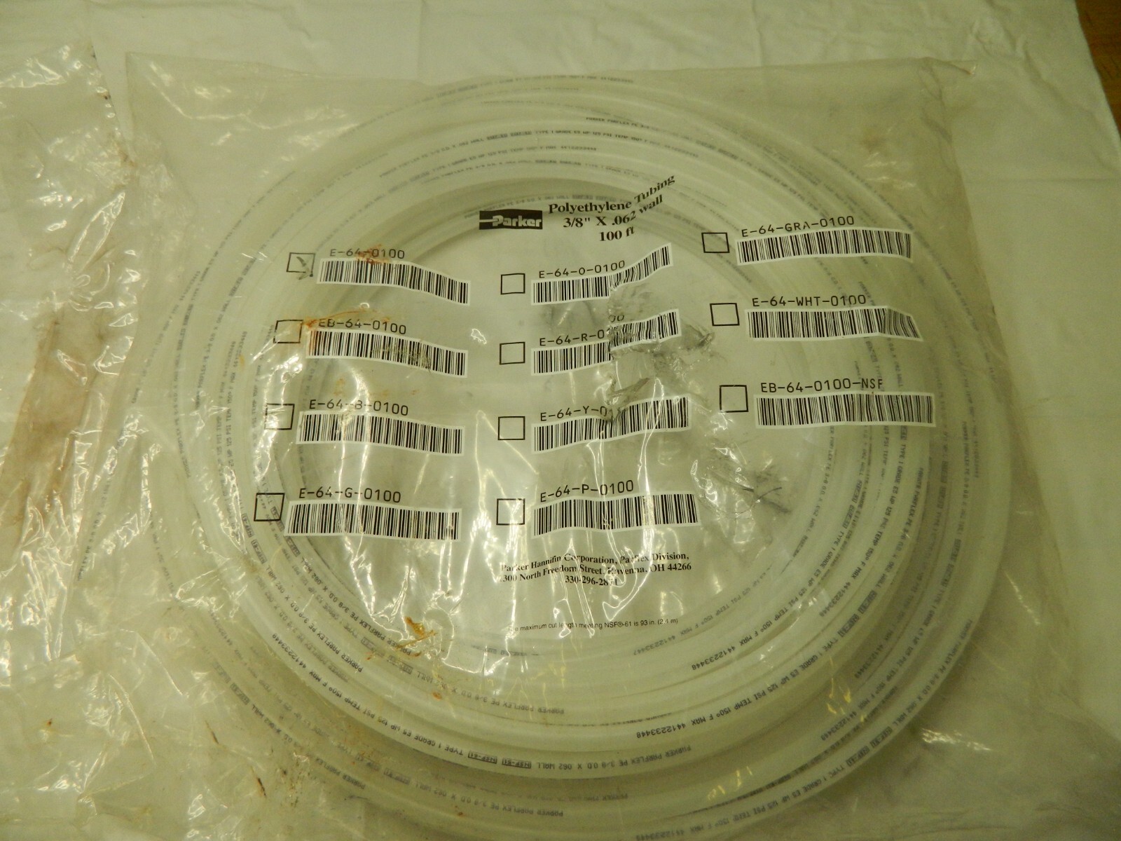 PARKER Polyethylene Tube: 1/4″ ID x 3/8″ OD, 100′ Long E-64-0100