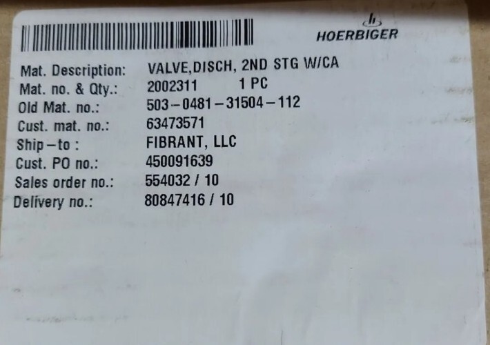 HOERBIGER VALVE DISCHARGE 2ND STAGE W/CA 2002311