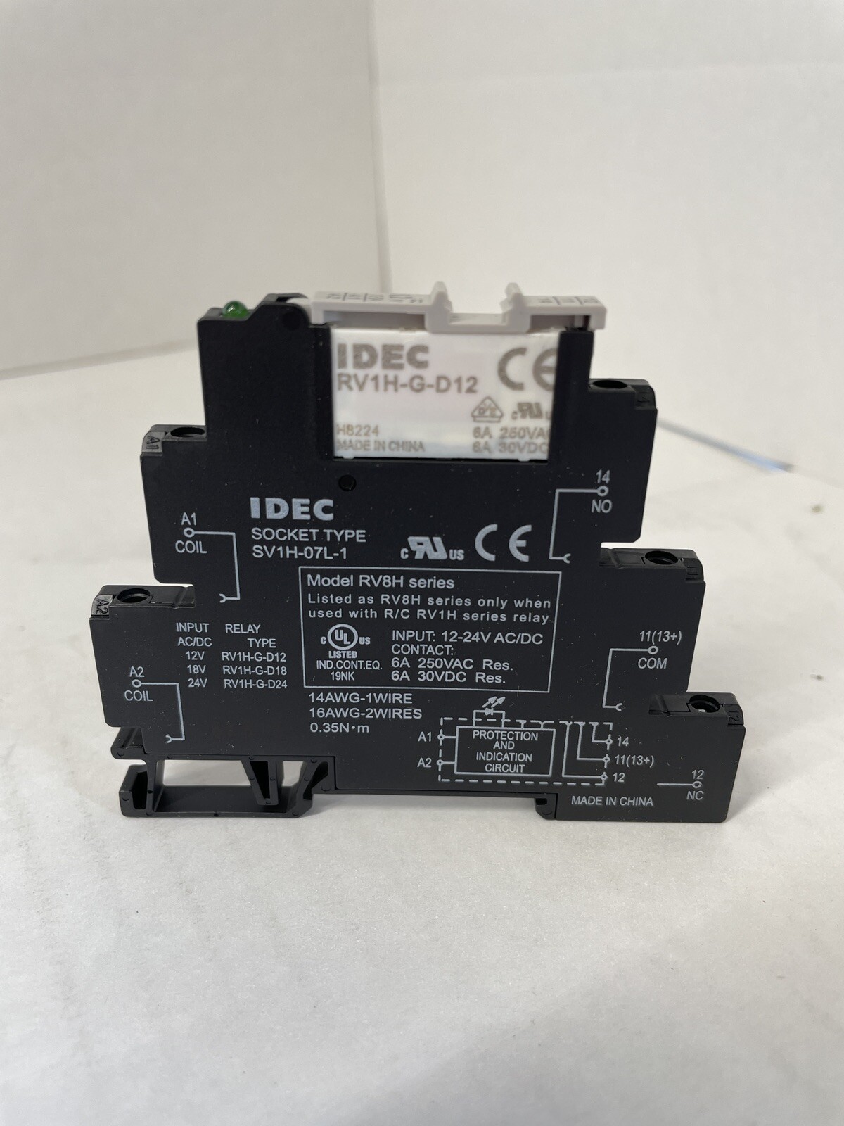 NEW IDEC RV8H-L-AD12 relay 12-24v ac/dc set up as 12 volt coil