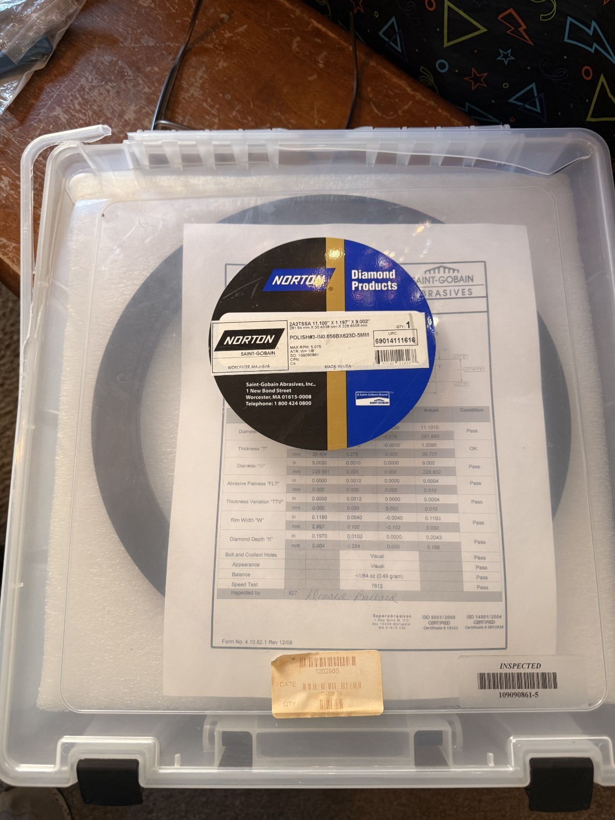 NEW Norton Diamond Products Polish Wheel 3-IN0 656BX623D-5MM 5075RPM 6901411616