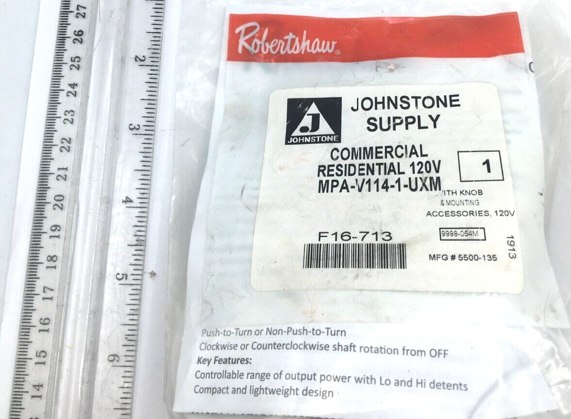 Roberthsaw Johnstone Supply Com Res 120V Infinite Switch MPA-V114-1-UXM, F16-713