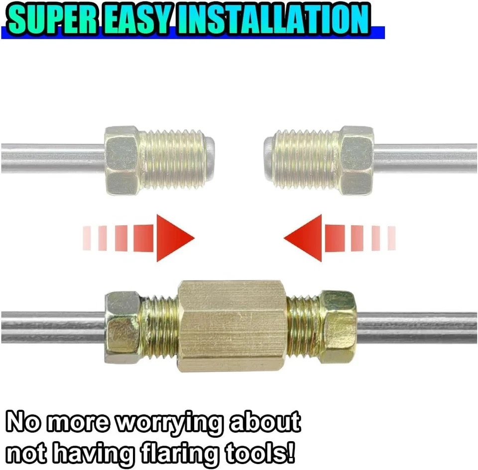3PCS 3/16″ Brake Line Kit with Fittings, Flexible 6″ Long Stainless Steel Brake