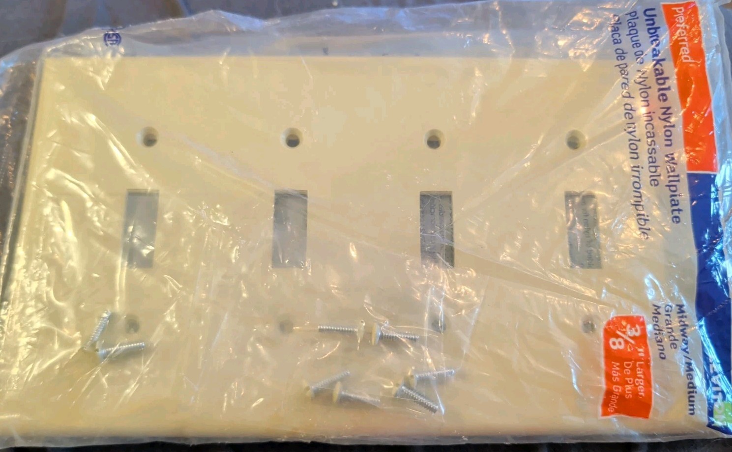 Leviton PJ4-I 4-Gang Toggle Switch Wallplate, Midway Size – Ivory 4 Switch Cover
