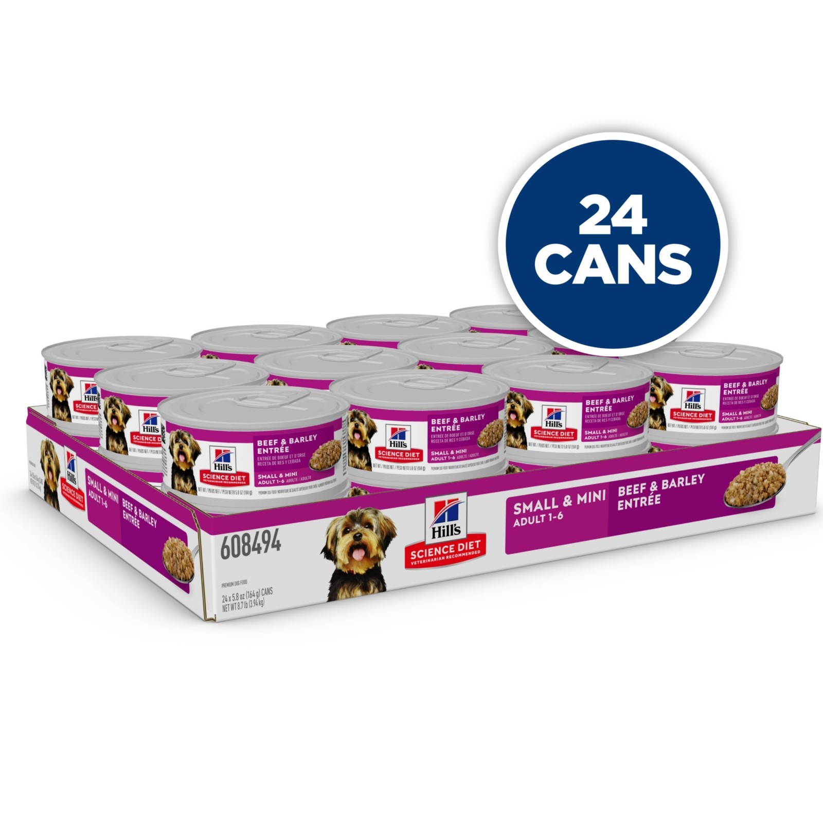 Hill’s Science Diet Small & Mini, Adult 1-6, Beef & Barley Loaf, (24) 5.8 oz Can