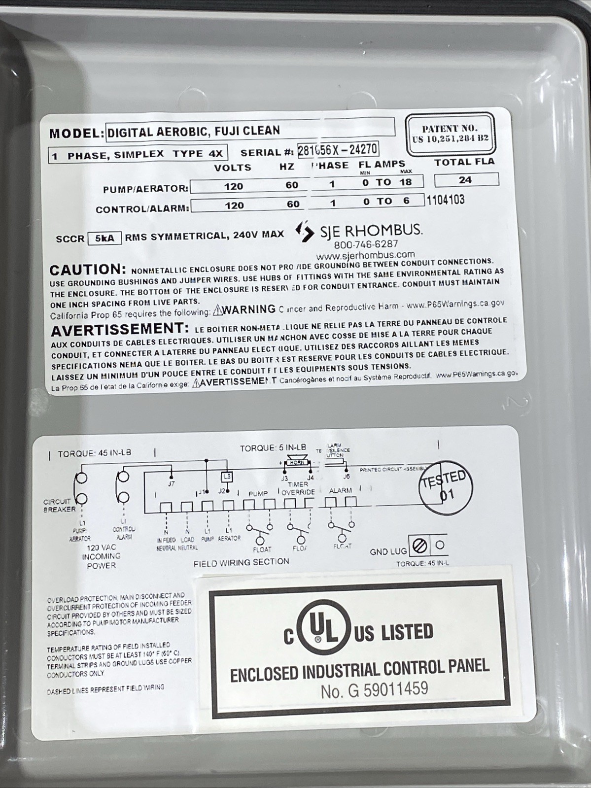 SJE Rhombus Fuji Clean USA Digital Aerobic Control Panel New