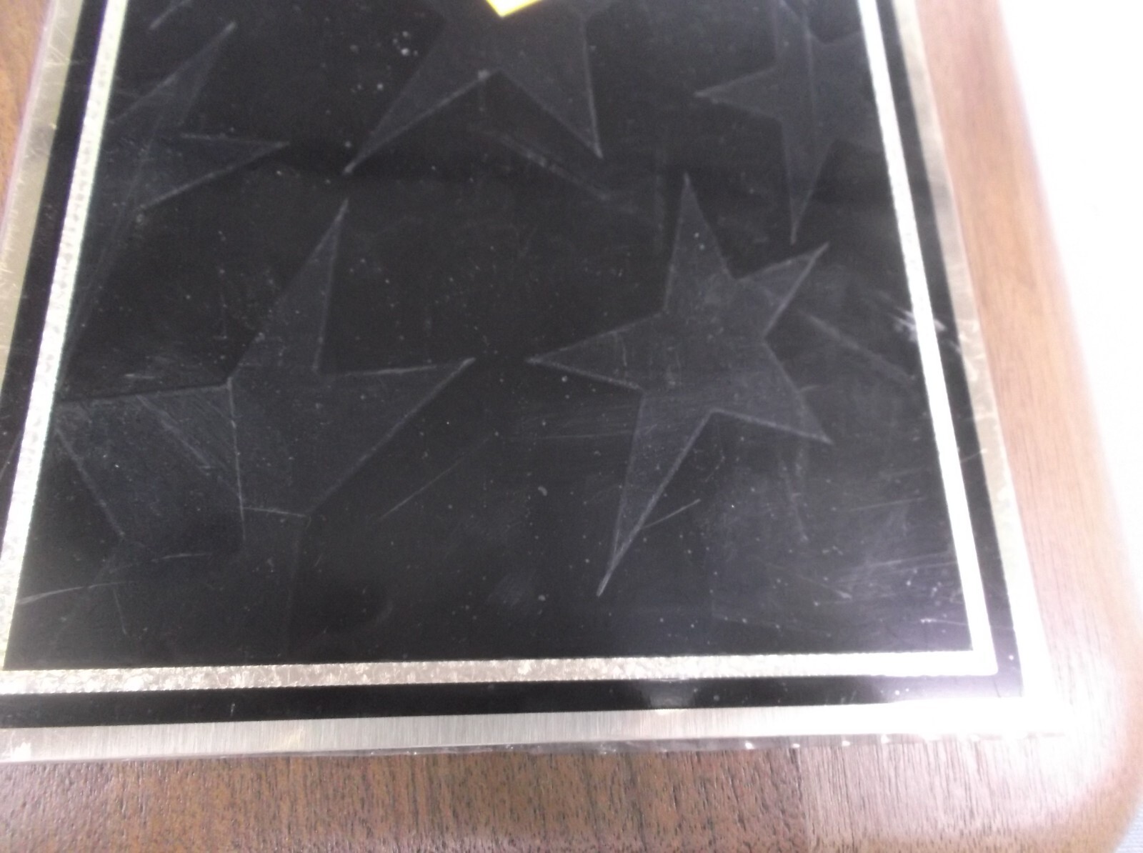 8 x 10 plaque shaped solid walnut SDI68 black star engraving plate trophy parts