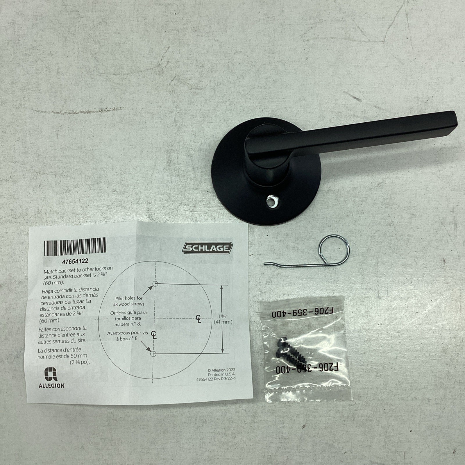 2x Schlage Allegion F170LAT622 Latitude Dummy Matte Black