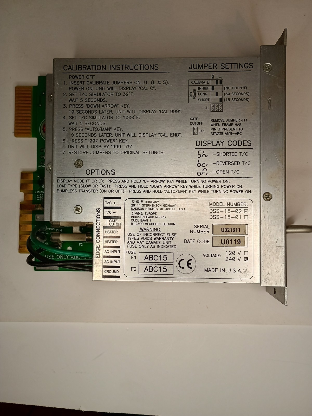 D-M-E DSS-15-02 240 VAC Temperature Control Module – Warranty