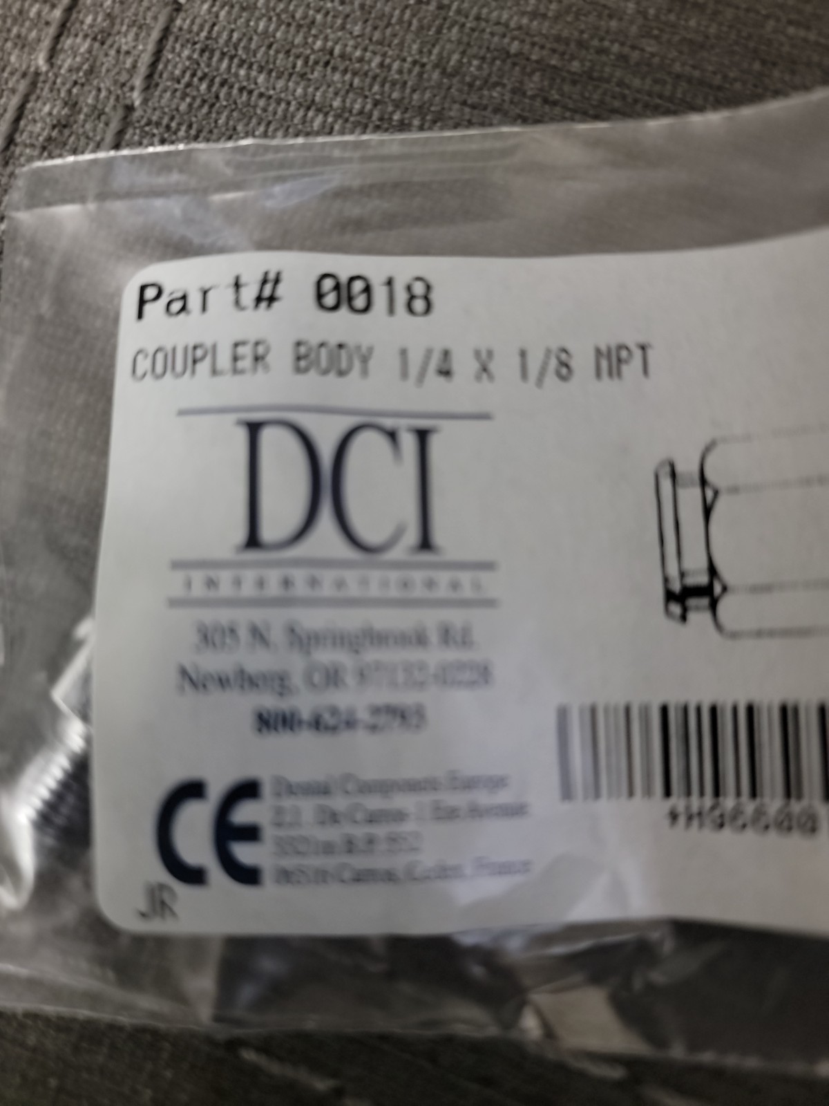DCI PART # 0018 COUPLER BODY 1/4 X 1/8 MPT. NEW IN BAG