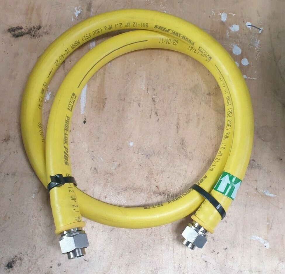 PARKER 801-12 YELLOW PUSH-LOK PLUS 300PSI PNEUMATIC HOSE 1500MM W/ STAINLESS FIT