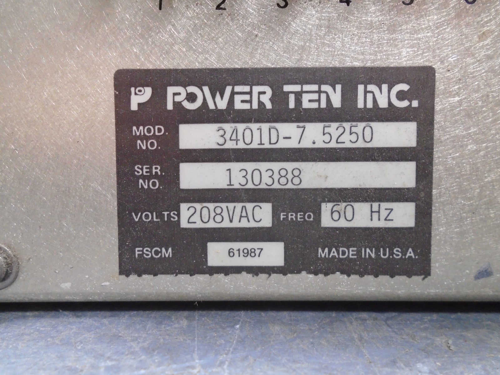 POWER TEN EG&G Wakefield 3401D-7.5250 208 VAC DC Power Supply