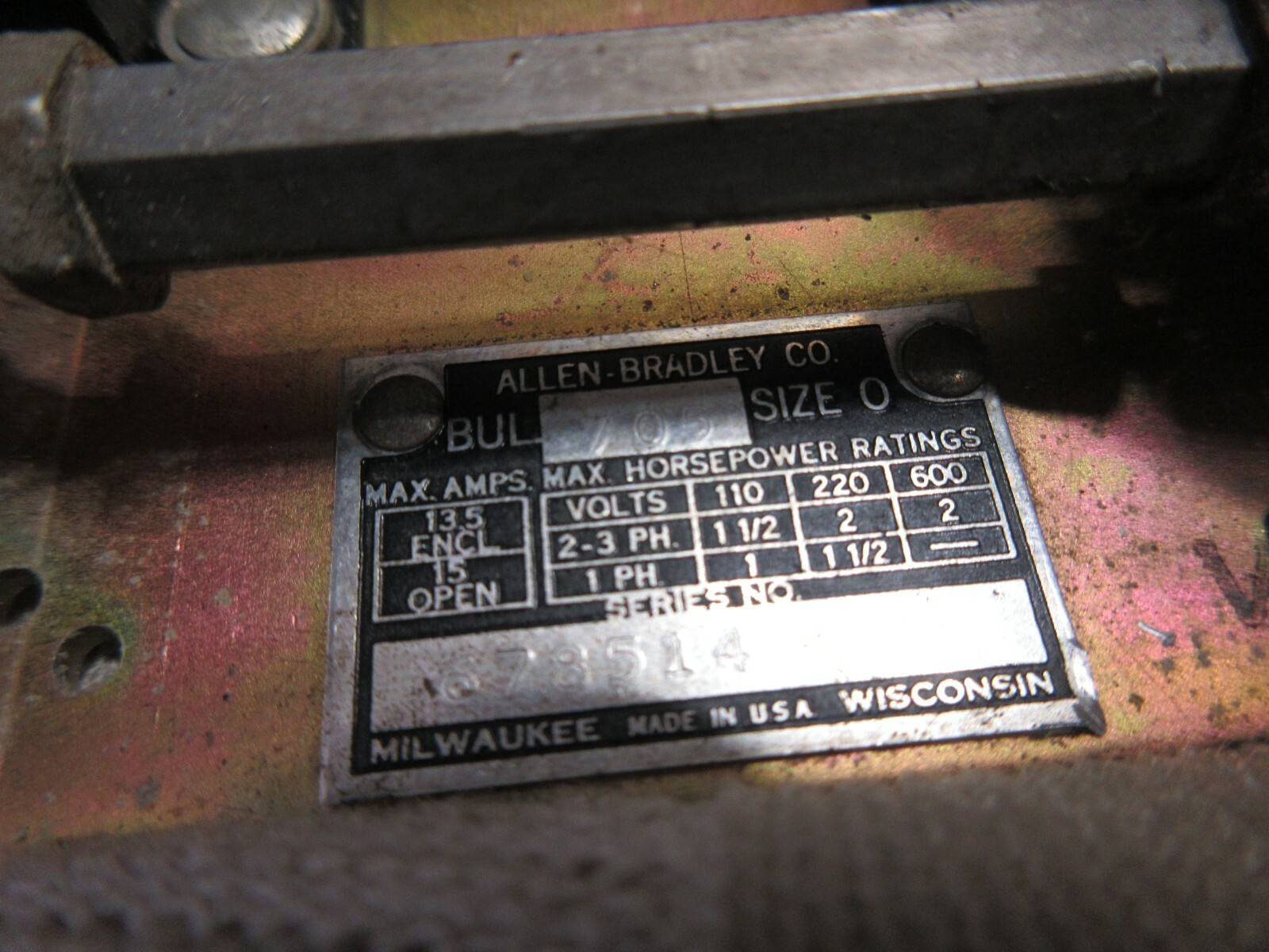 ALLEN BRADLEY MILWAUKEE TRANSFORMER 0A01 110V60CY BUL 705 SIZE 0 ROCKFORD MILL