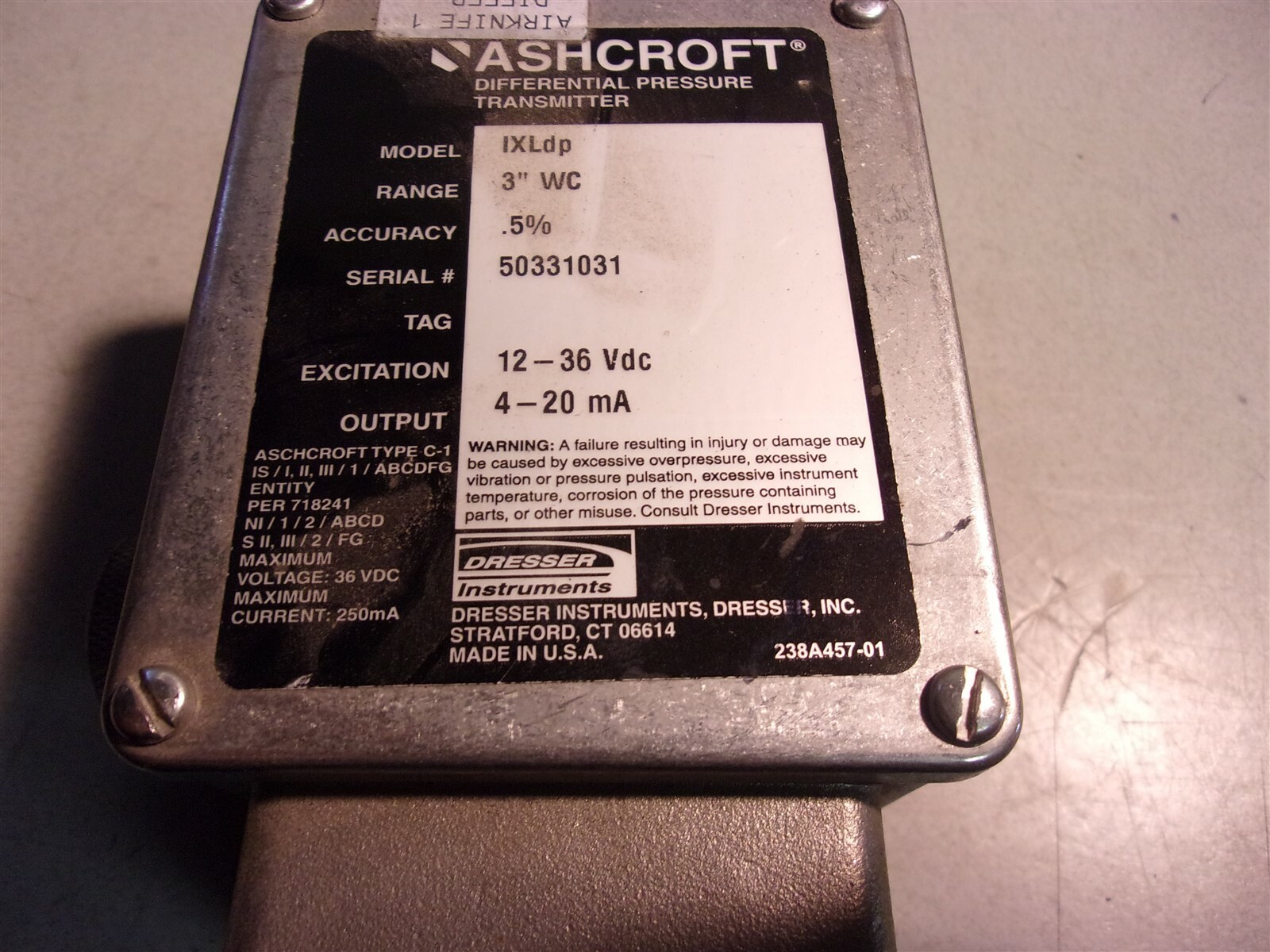Ashcroft IXLDP Differential Pressure Transmitter 238A457-01 *FREE SHIPPING*