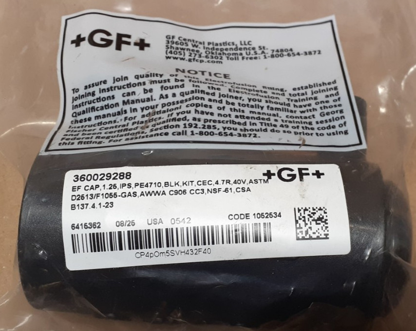 +GF+ 360029288 Cap, EF CAP,1.25,IPS,PE4710,BLK,KIT,OM,CEC