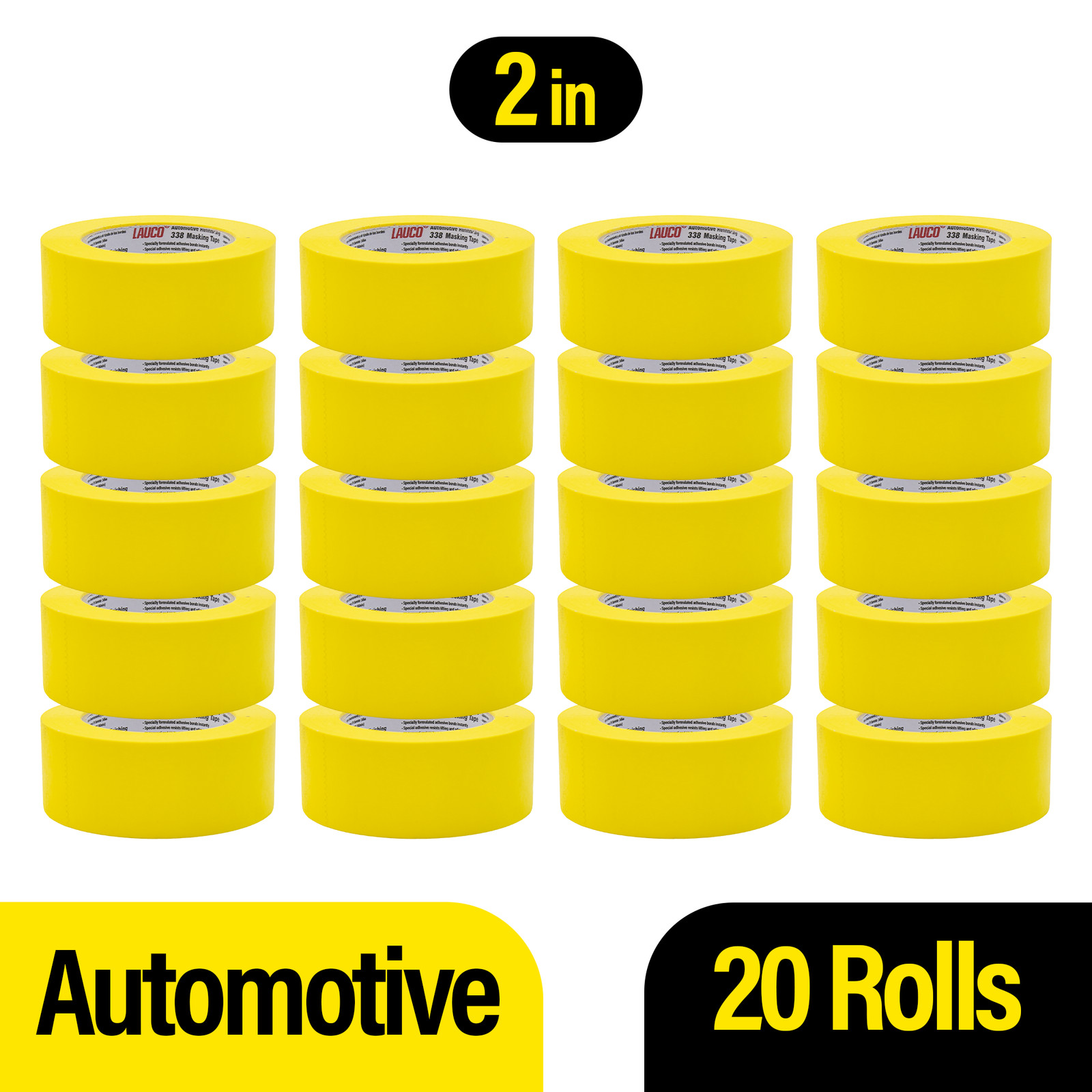 LAUCO Automotive Masking Tape 2in, 20 Rolls Yellow Painters Tape for Painting