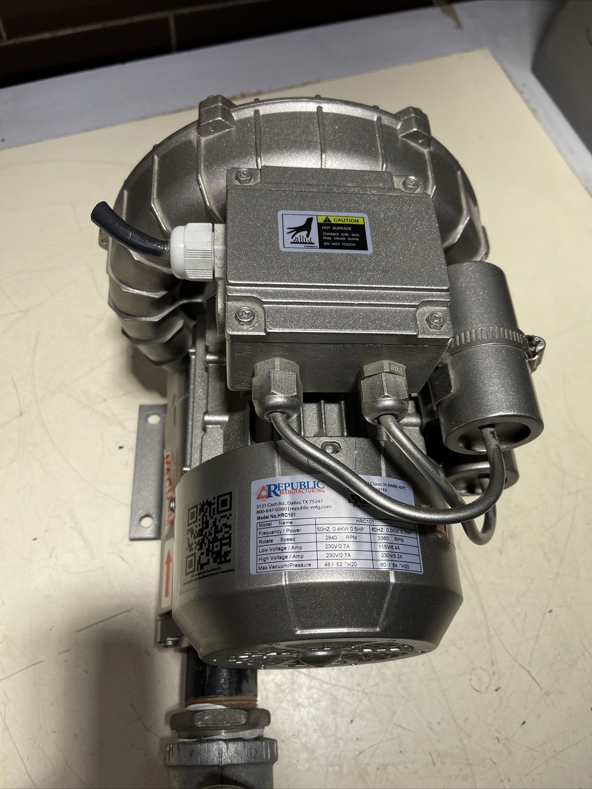 Republic HRC101 0.5kW 115-230V Vacuum Blower ~ Warranty