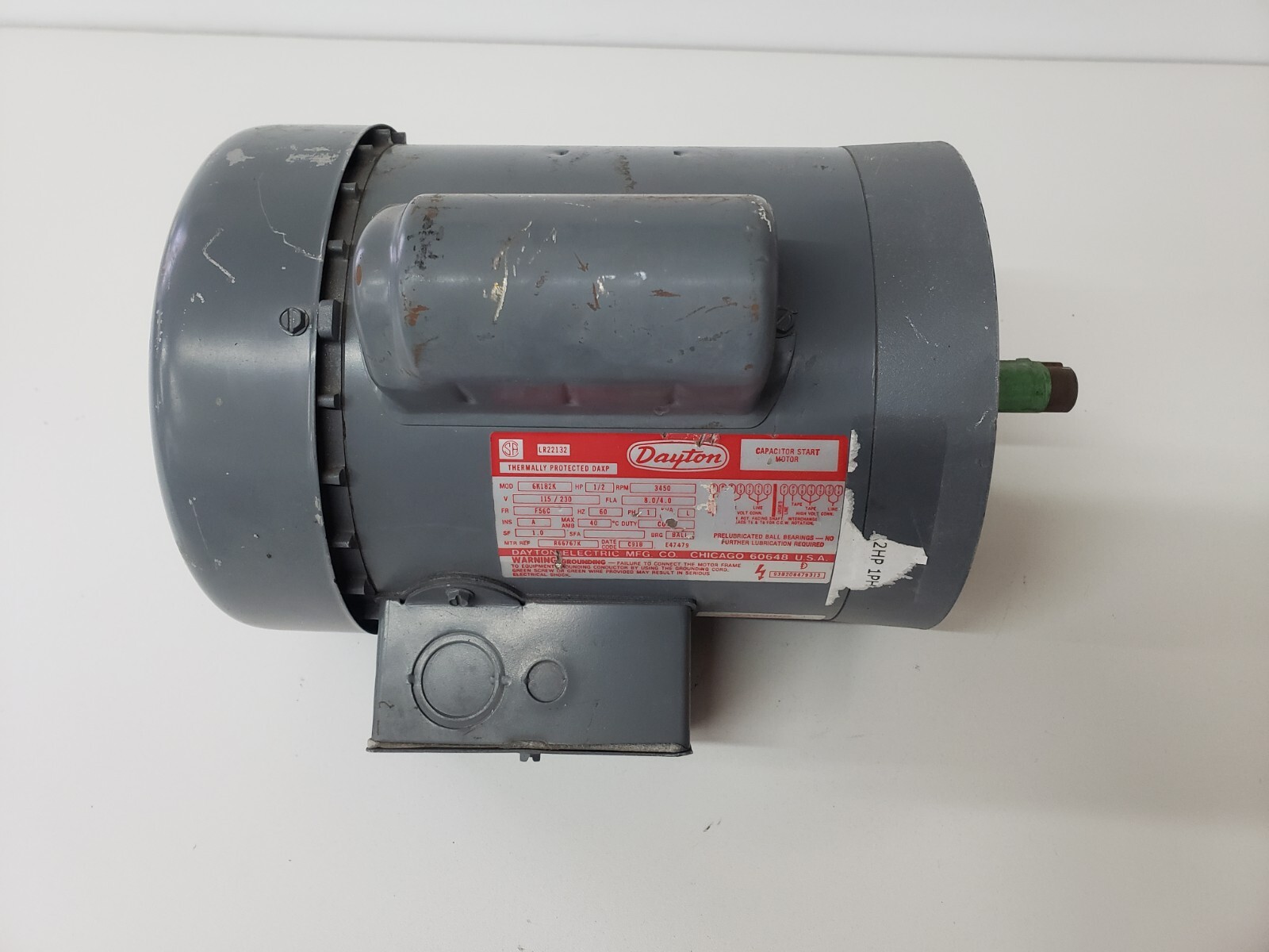DAYTON 6K182K INDUSTRIAL MOTOR 1/2 HP 3450 RPM 1 PHASE
