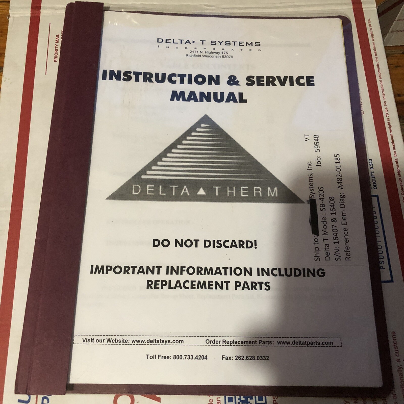 Delta T Systems Hot Water Heater / Temp Control Unit SB-420S, 230V, Single Phase