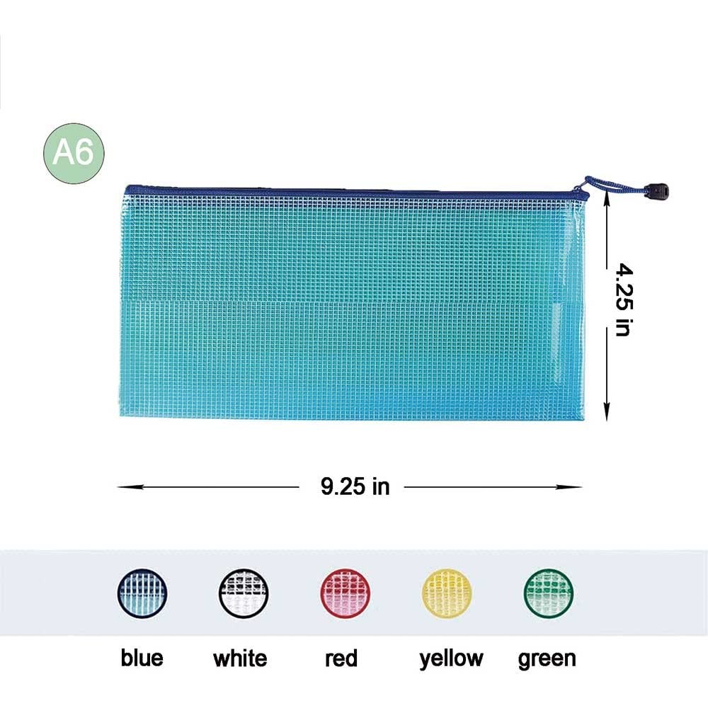 10 Pcs Mesh Zipper Pouch Document Bag, A6 Zip A6(9.3×4.3Inch), Multicolored