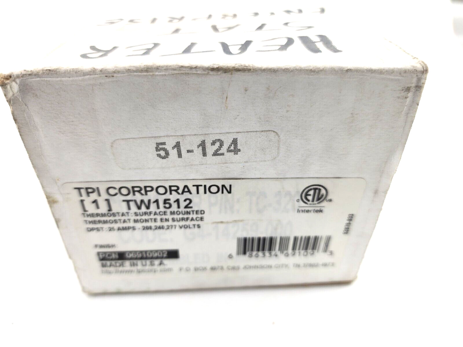 TPI Corporation Heater Stat Line Volt TW1512 Thermostat Surface Mount 2 Pole