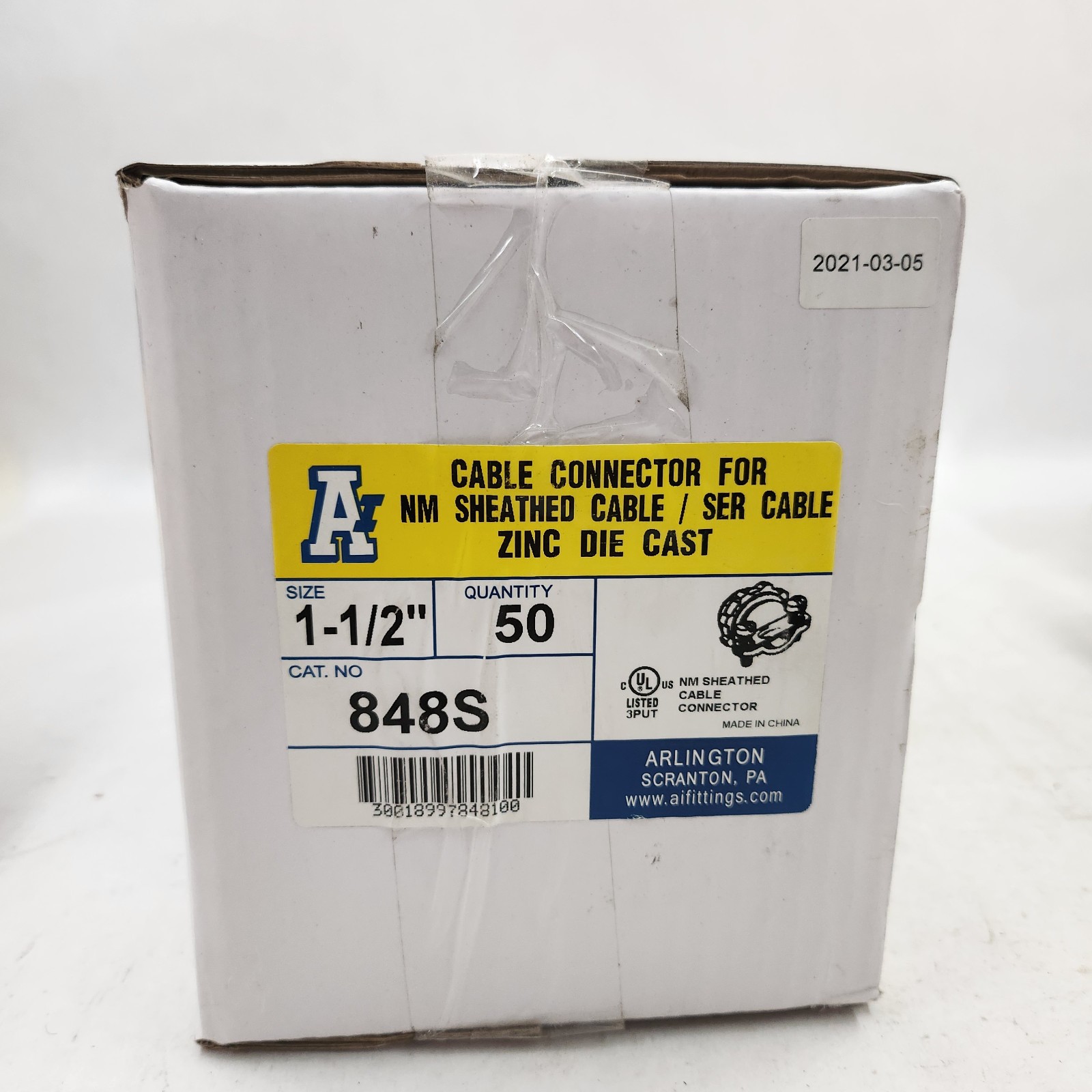 Qty 50 Arlington 848S Zinc Die-Cast 1-1/2 Service Entrance Round Cable Connector