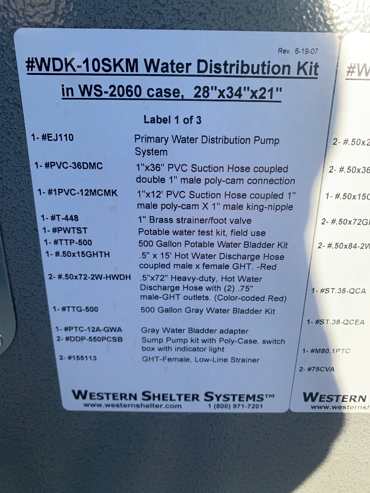NOS Western Shelter COMPLETE WATER SYSTEM WDK-10SK BASE X EMERGENCY PREPPING