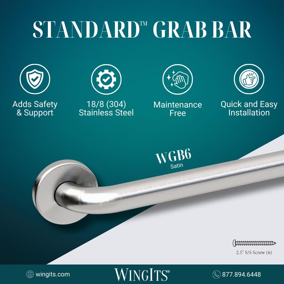 WingIts WGB6SS18 STANDARD Grab Bar Concealed Mount Satin Stainless Steel 18-Inch