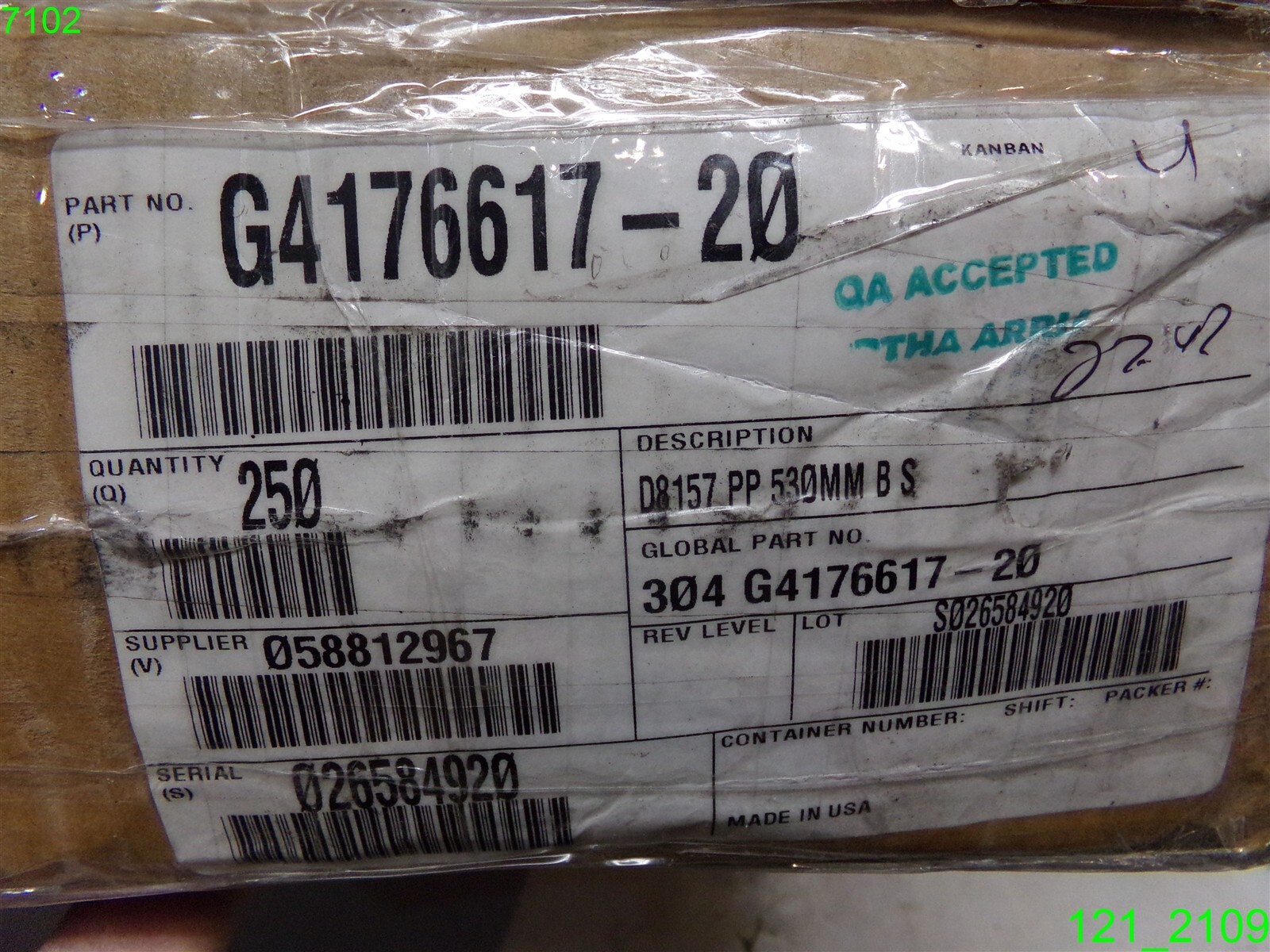 CASE OF 250: D8157 PP 530MM B S , PART # G4176617-20 – NEW