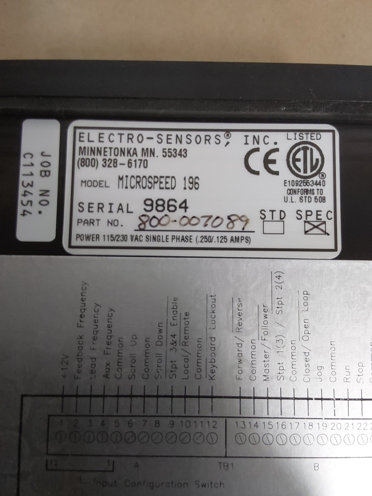 NOS ELECTRO-SENSORS Microspeed Model# 196 Speed Controller 1PH P/N 800-007089