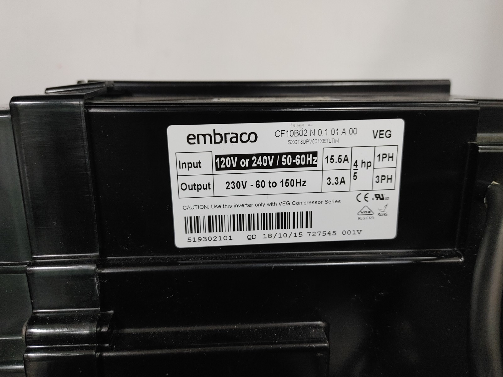 EMBRACO CF10B02 Variable Speed Compressor Electronic Inverter