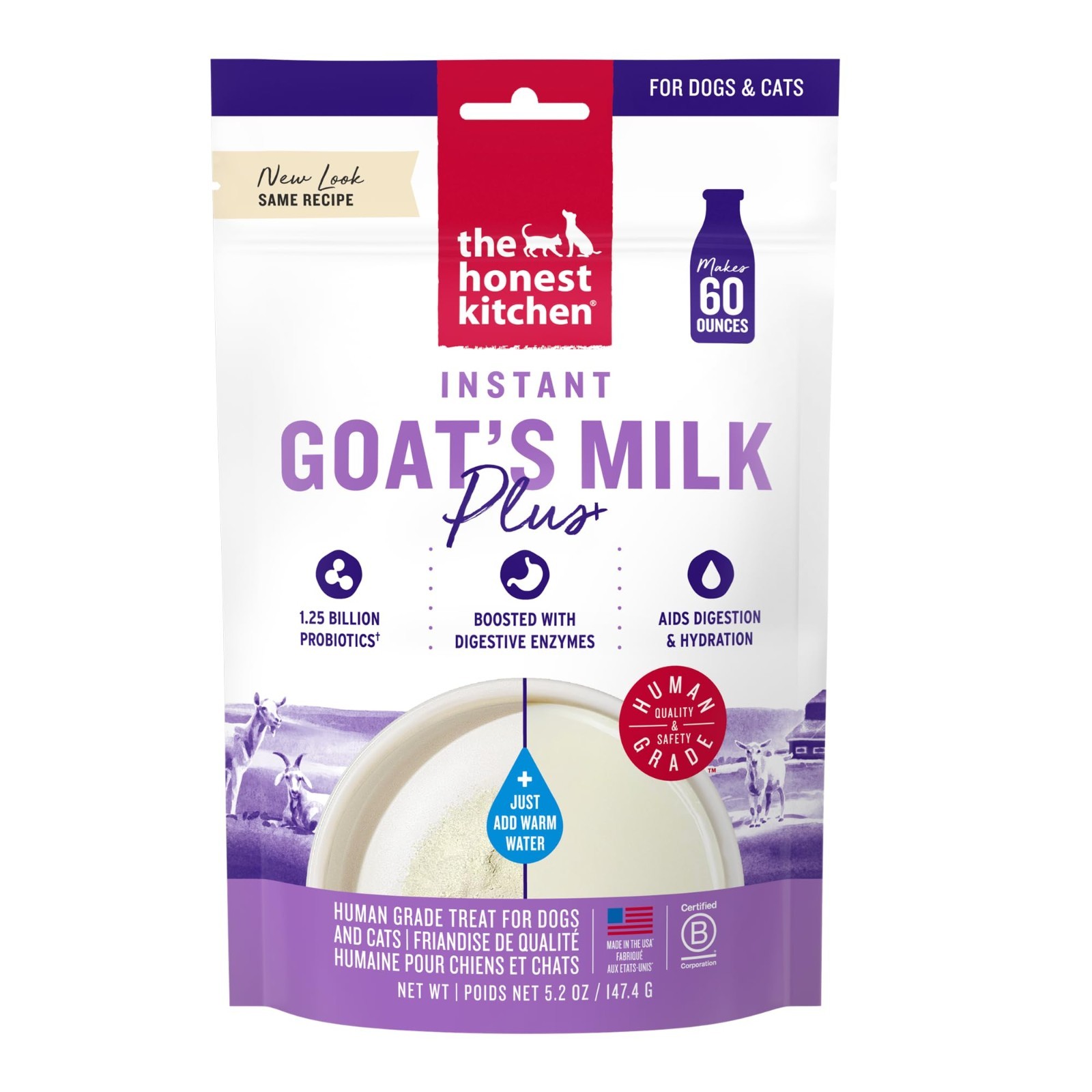 3 PACK The Honest Kitchen Human Grade Instant Goat’s Milk with Probiotics, 5.2oz
